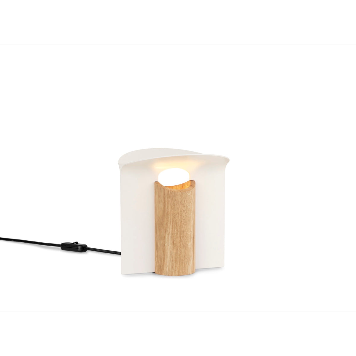 Lampada RF200 Petal, base rovere e paralume alluminio bianco